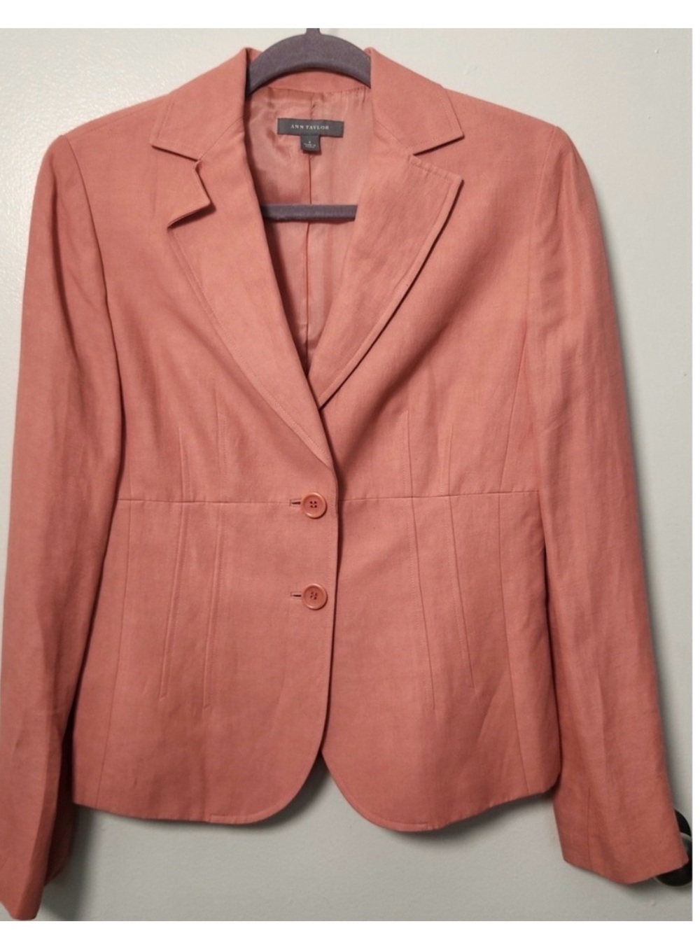 Ann Taylor‎ Linen Blend Blazer Women's Sz 4 Pink-Peachy Lined Career